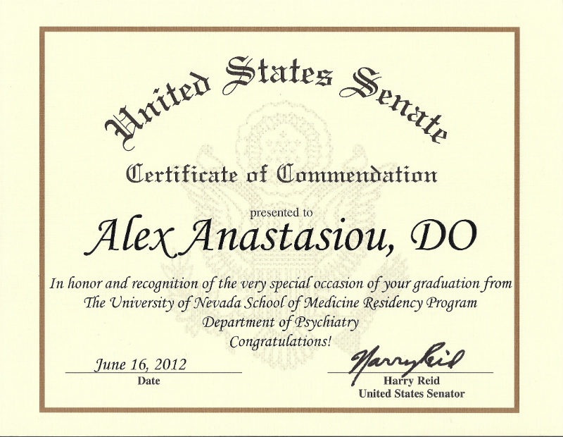 United States Senate Certificate of Commendation
